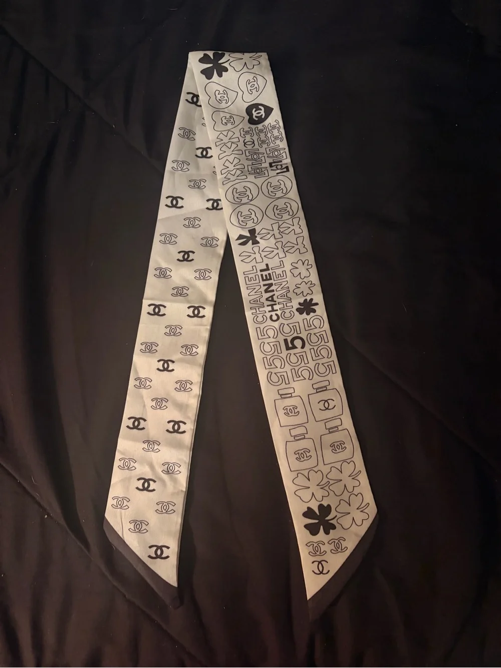 Inspired  White and Black Logo Twilly Scarf Accent